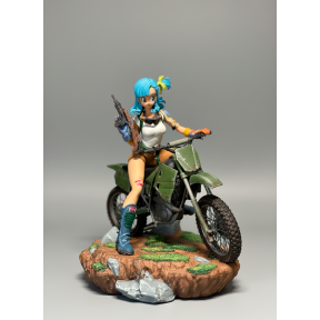 Figura 3D de Bulma en motocicleta creada por Lucas Pérez, inspirada en Dragon Ball.
